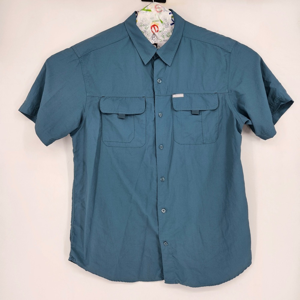 Columbia Shirt Mens XL PFG Vented Fishing Omni Shade Blue Short Sleeve Outdoors